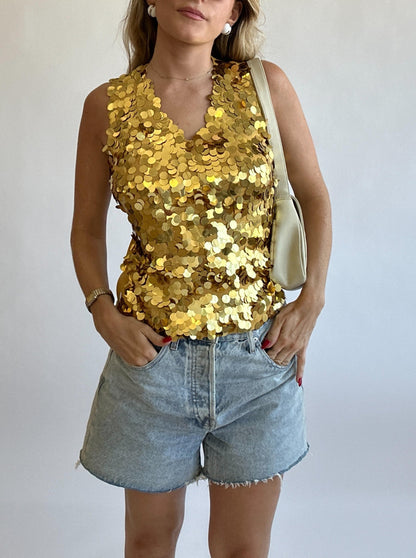 Vintage Gold Sequin Tank - Size S