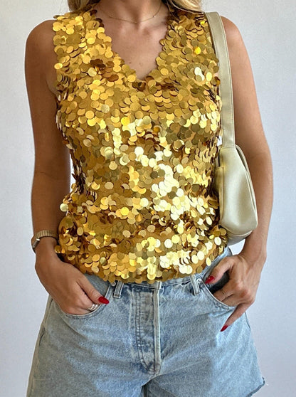 Vintage Gold Sequin Tank - Size S