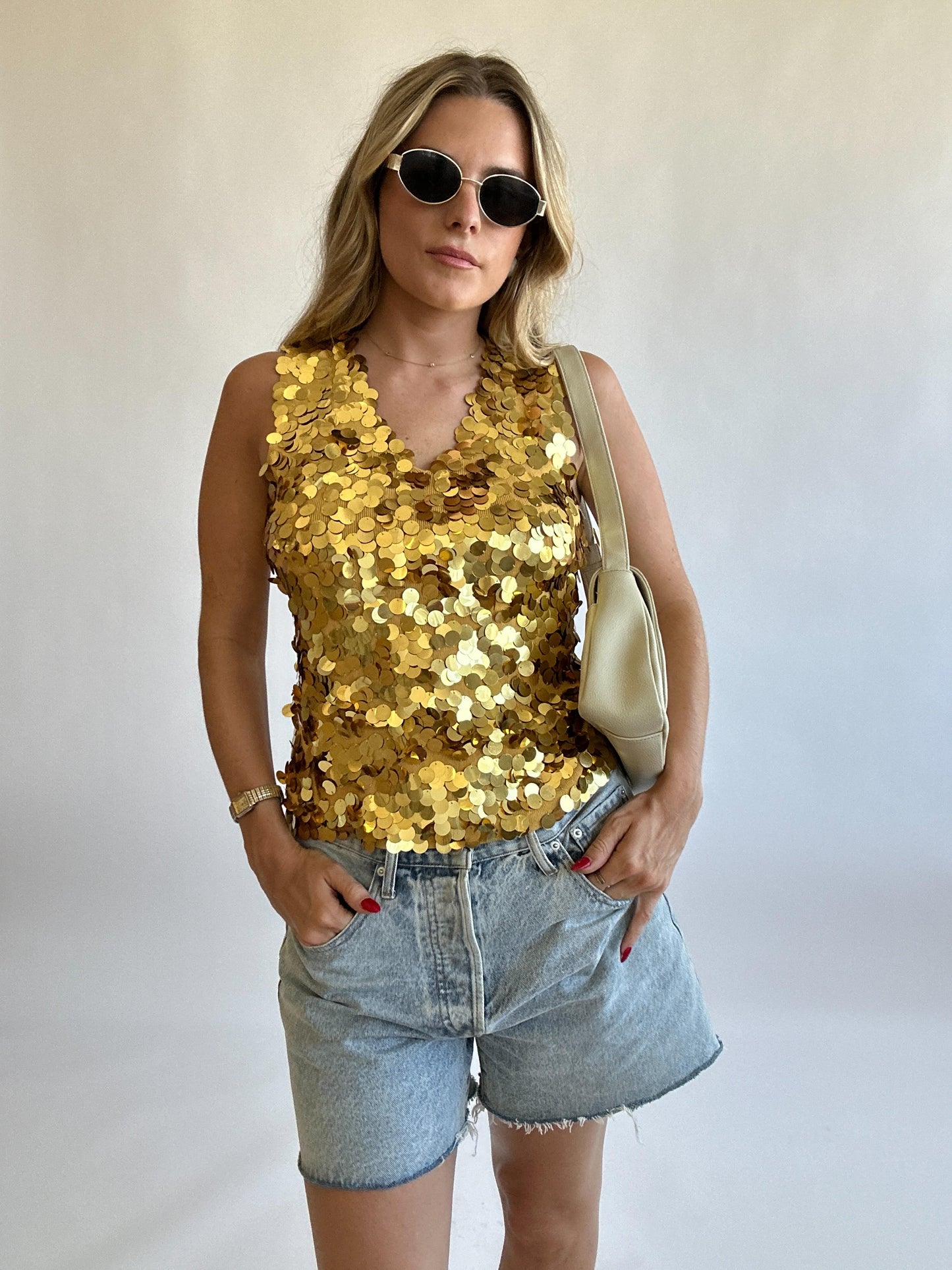 Vintage Gold Sequin Tank - Size S