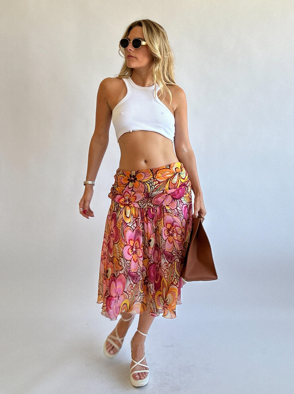 Groovy Floral Midi Skirt - Size 14