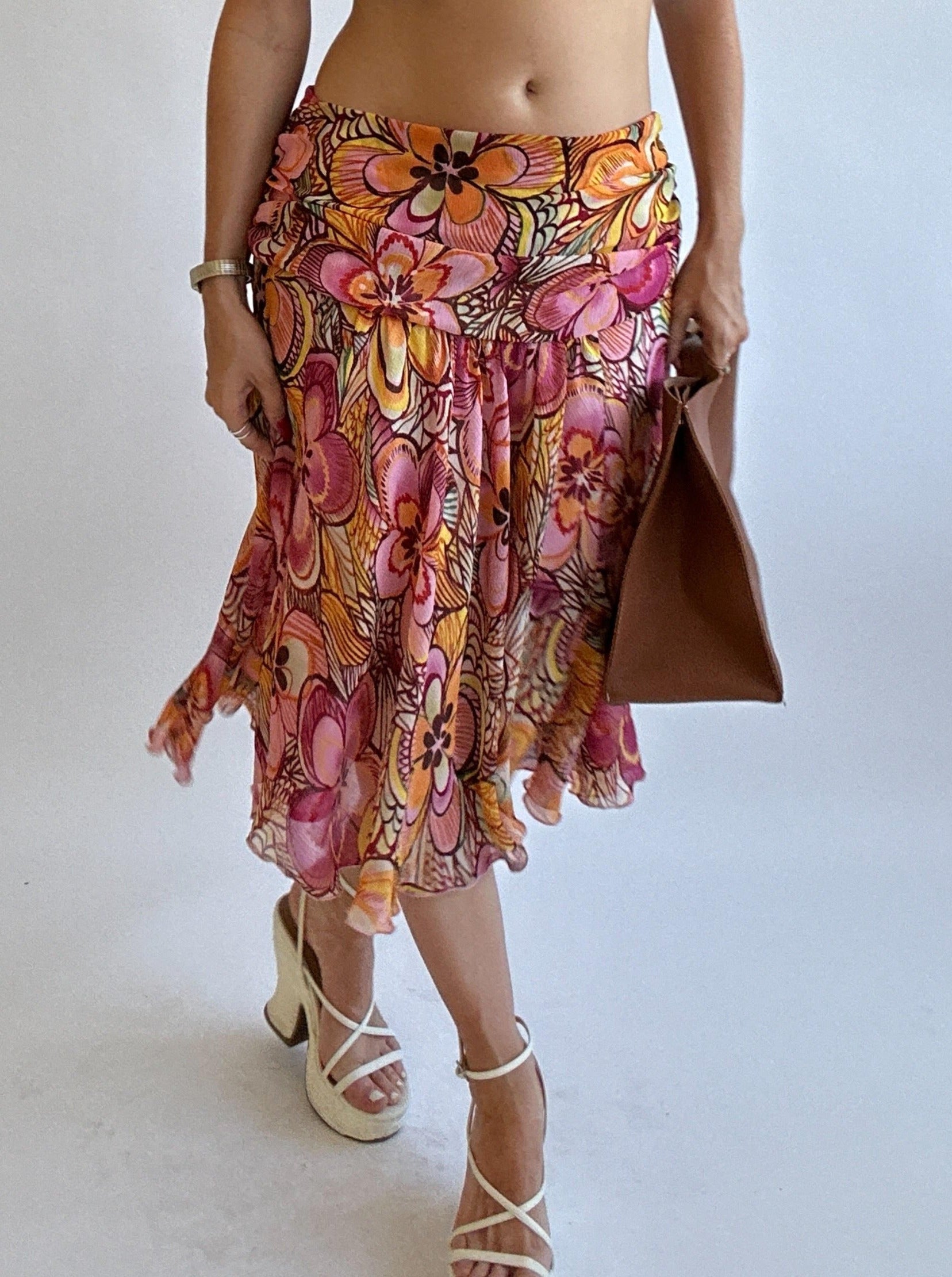 Groovy Floral Midi Skirt - Size 14