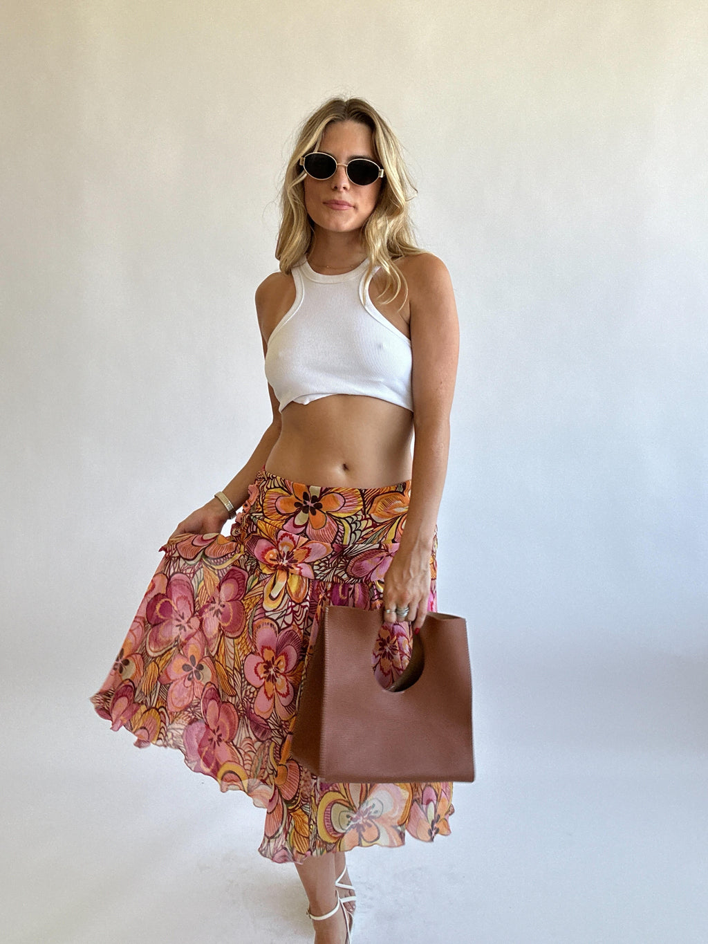 Groovy Floral Midi Skirt - Size 14