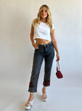 Patch Embroidered Capri Jeans - Size 28