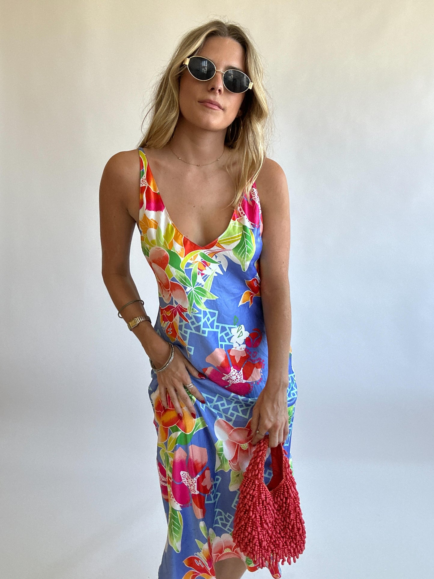 Vibrant Silk Slip Dress - Size M