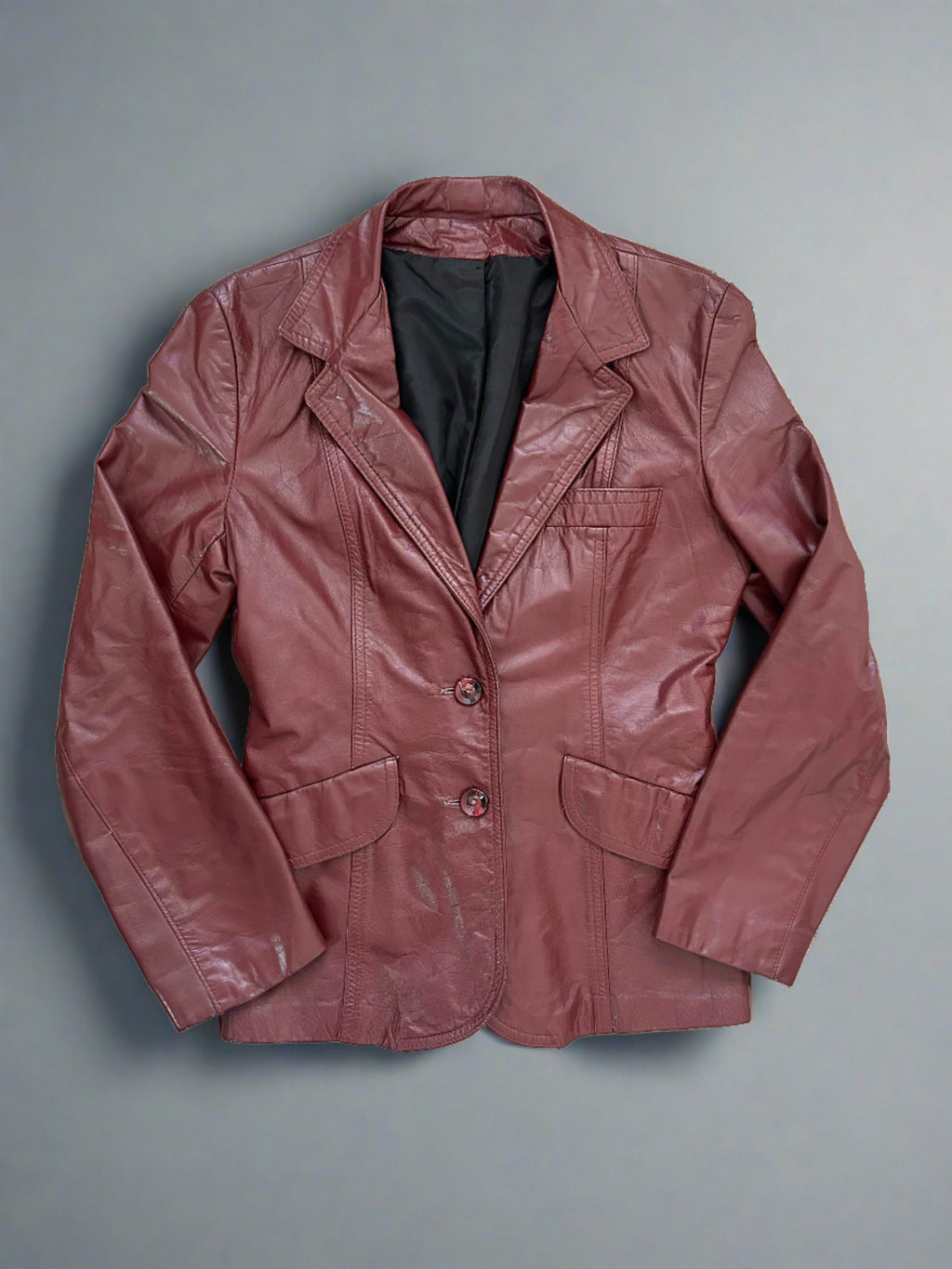 Vintage Red Wine Leather Blazer Jacket - Size